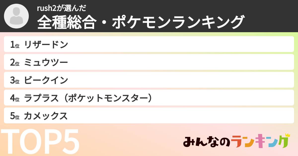rush2さんの「全種総合・ポケモンランキング」