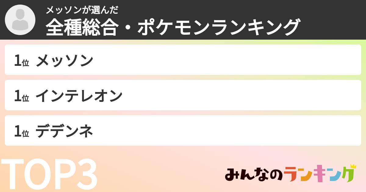 メッソンさんの「全種総合・ポケモンランキング」