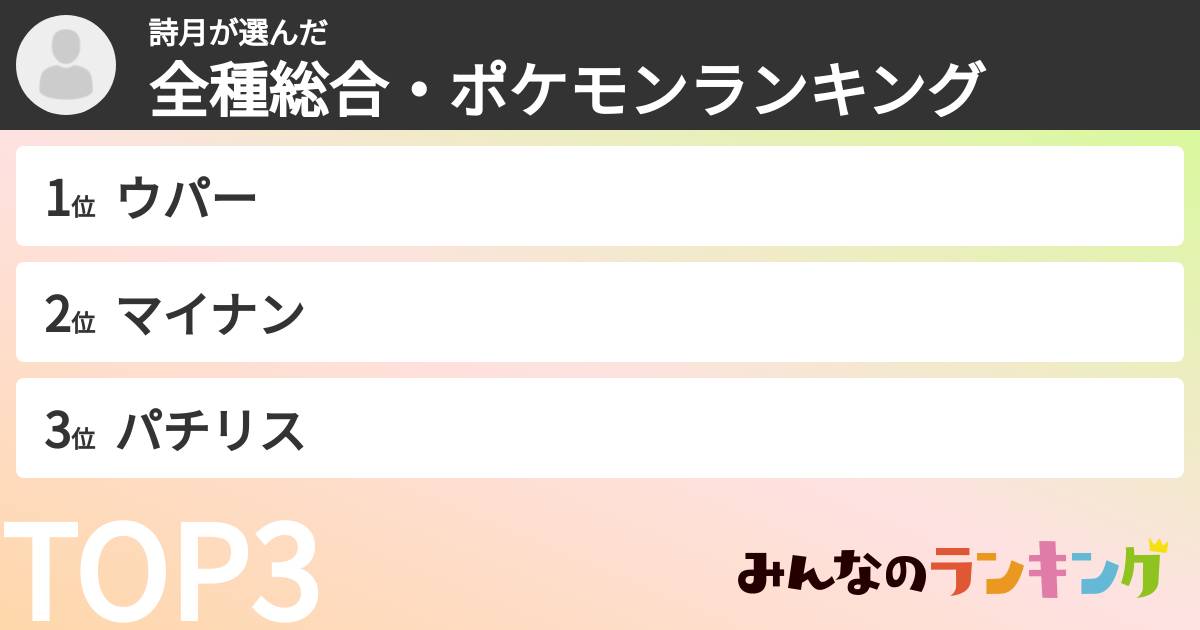 詩月さんの「全種総合・ポケモンランキング」