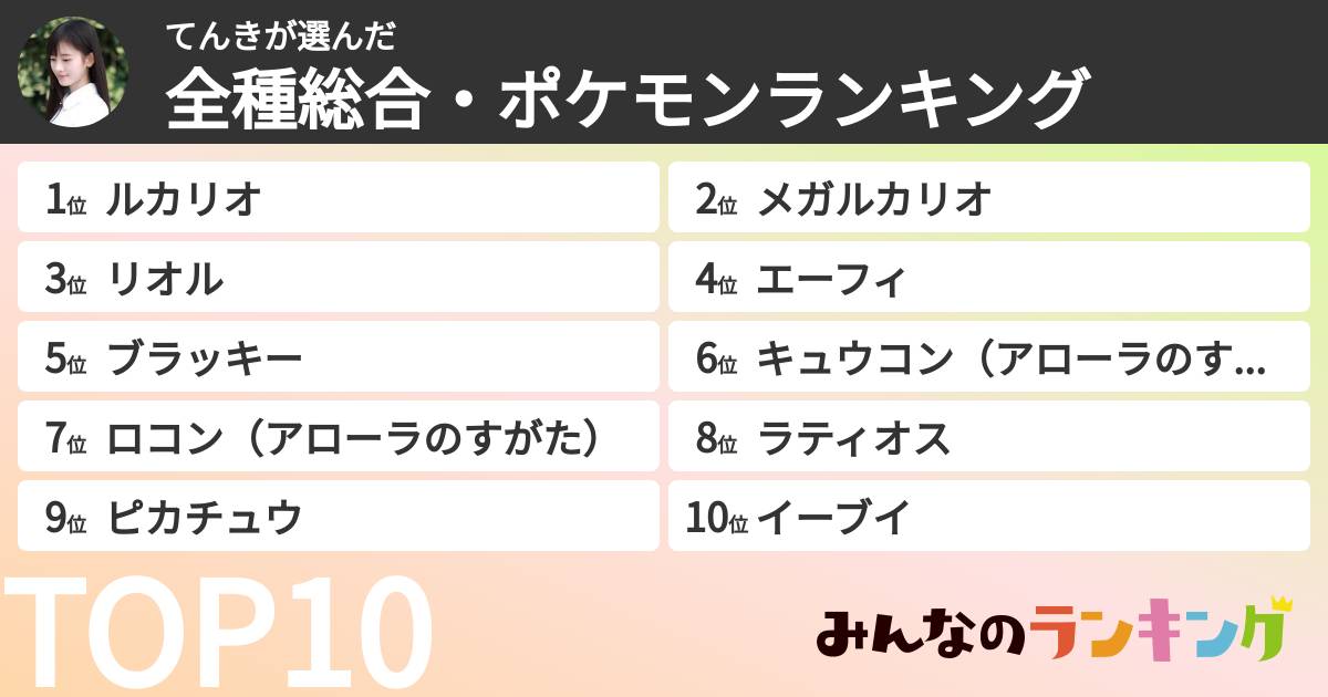てんきさんの「全種総合・ポケモンランキング」