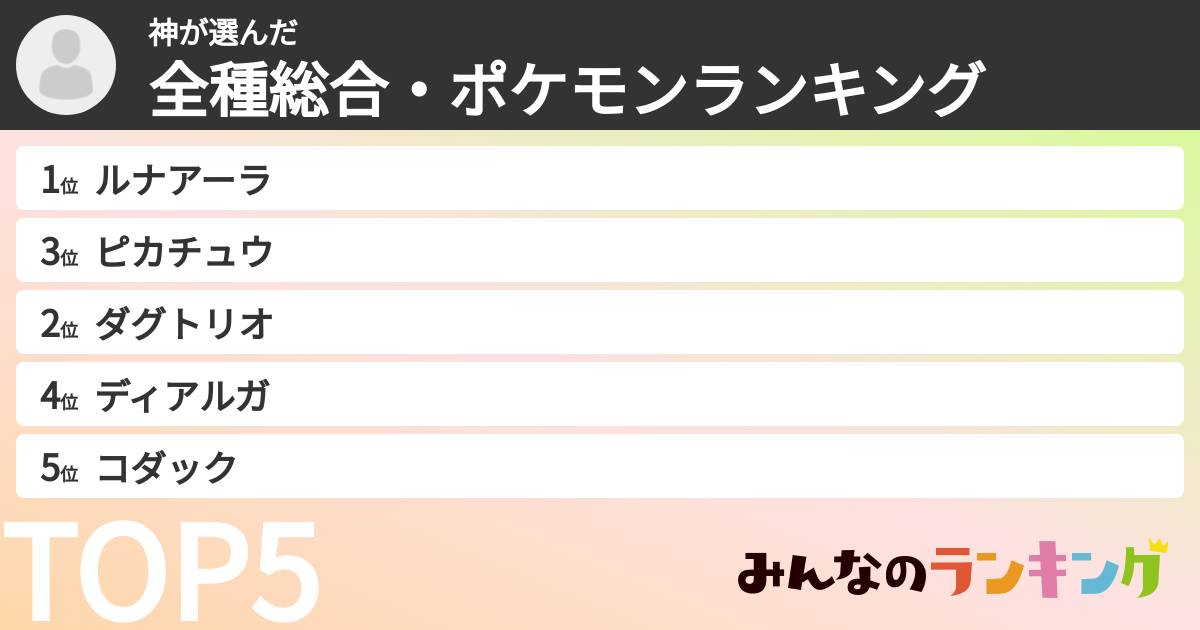 神さんの「全種総合・ポケモンランキング」