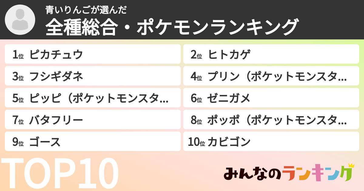 青いりんごさんの「全種総合・ポケモンランキング」