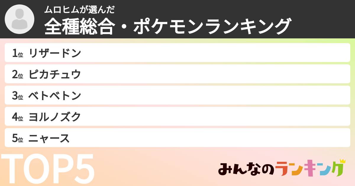 ムロヒムさんの「全種総合・ポケモンランキング」