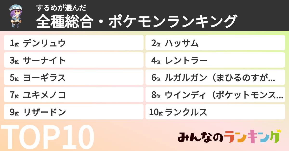 するめさんの「全種総合・ポケモンランキング」