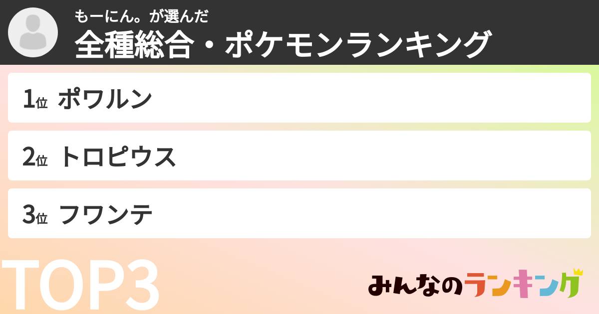 もーにん。さんの「全種総合・ポケモンランキング」