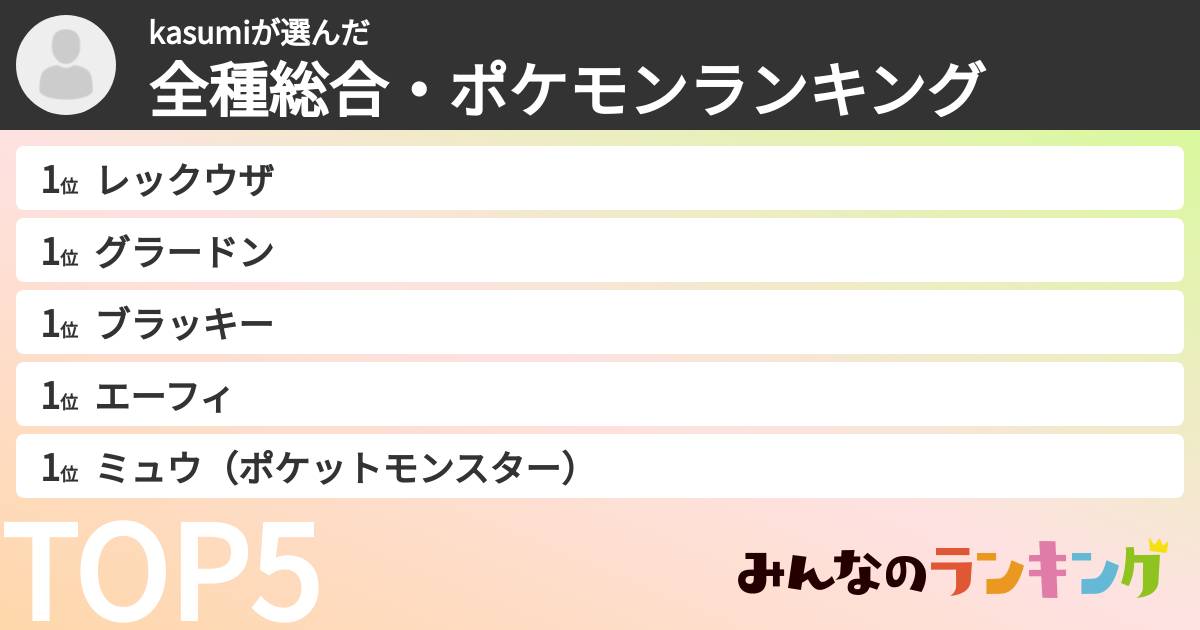 kasumiさんの「全種総合・ポケモンランキング」