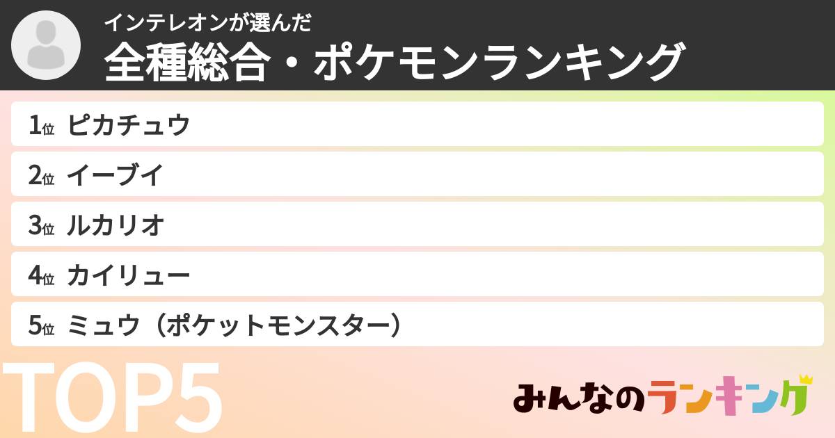 インテレオンさんの「全種総合・ポケモンランキング」