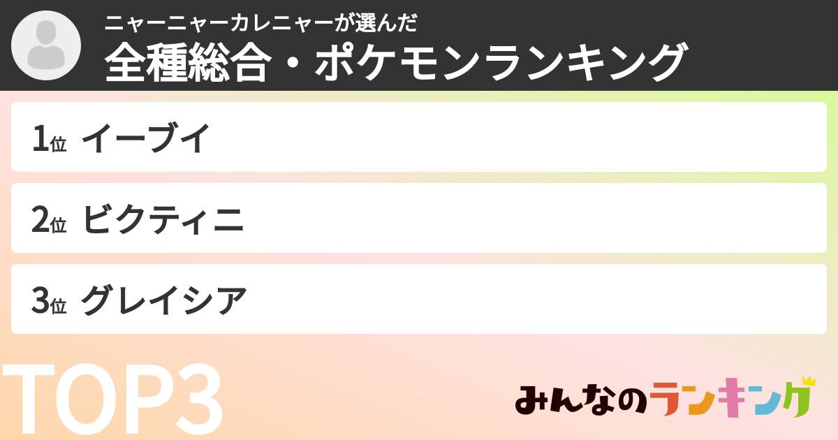 ニャーニャーカレニャーさんの「全種総合・ポケモンランキング」