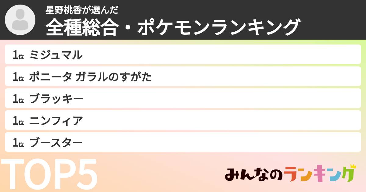 星野桃香さんの「全種総合・ポケモンランキング」