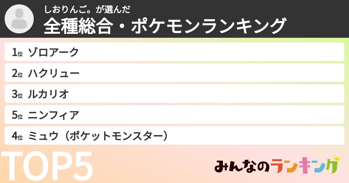 しおりんご。さんの「全種総合・ポケモンランキング」
