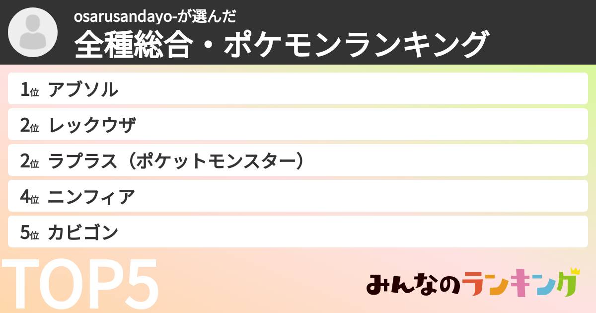 osarusandayo-さんの「全種総合・ポケモンランキング」