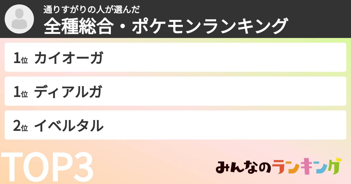 通りすがりの人さんの「全種総合・ポケモンランキング」