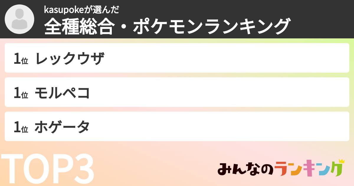 kasupokeさんの「全種総合・ポケモンランキング」