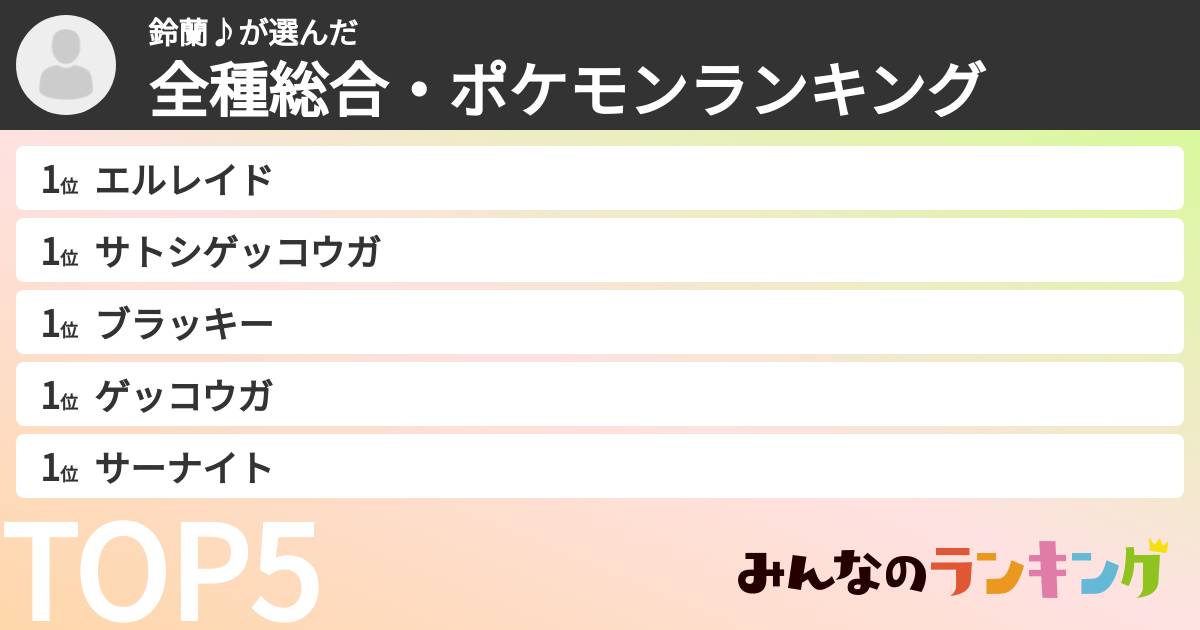 鈴蘭♪さんの「全種総合・ポケモンランキング」