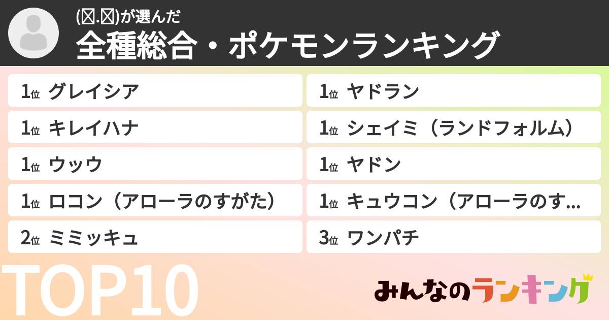 (❤︎.❤︎)さんの「全種総合・ポケモンランキング」