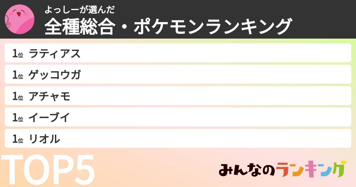 よっしーさんの「全種総合・ポケモンランキング」