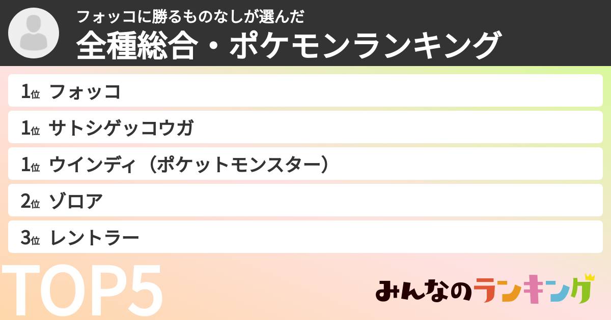 フォッコに勝るものなしさんの「全種総合・ポケモンランキング」