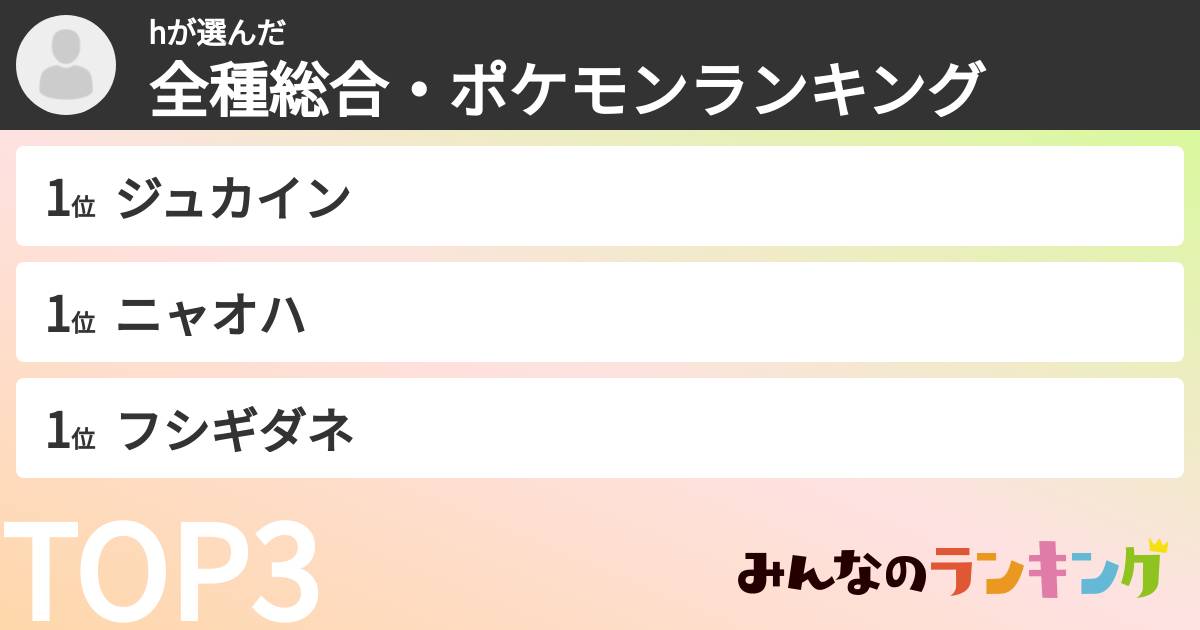 hさんの「全種総合・ポケモンランキング」