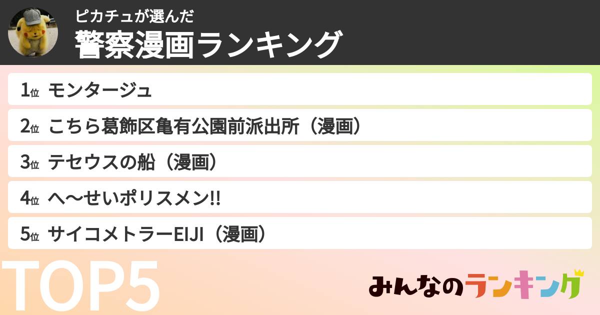 ピカチュさんの「警察漫画ランキング」