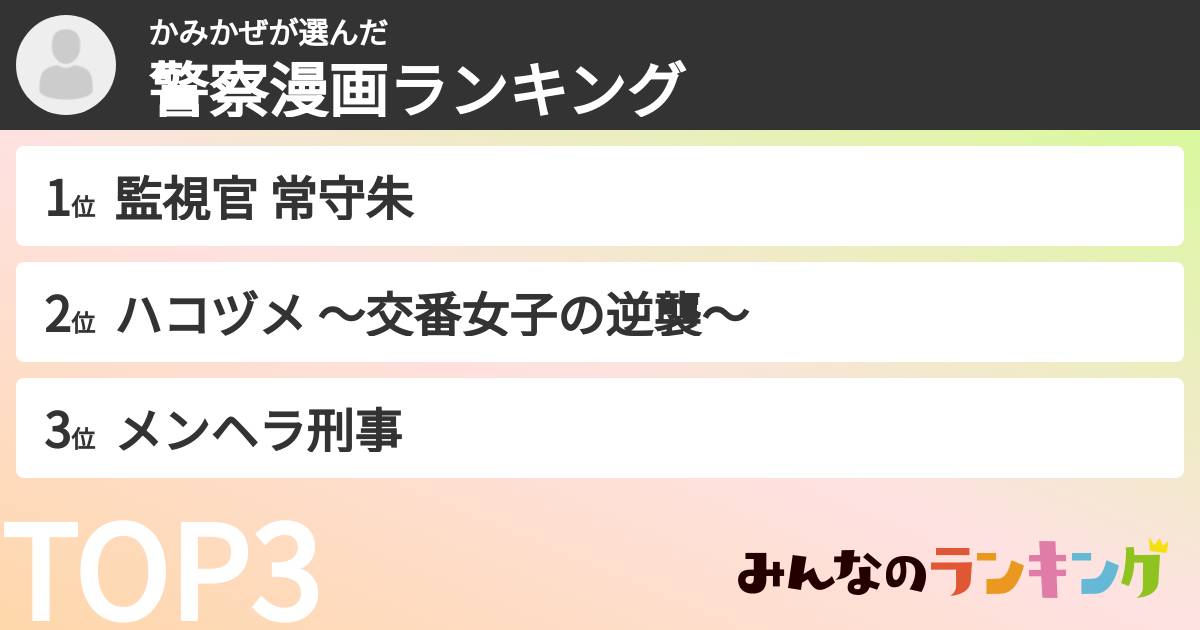 かみかぜさんの「警察漫画ランキング」