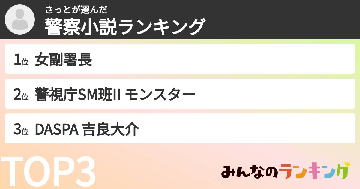 さっとさんの「警察小説ランキング」