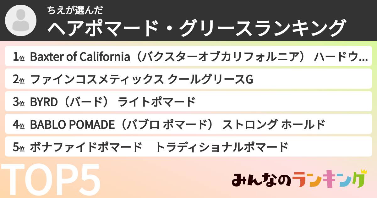 ちえさんの「ヘアポマード・グリースランキング」