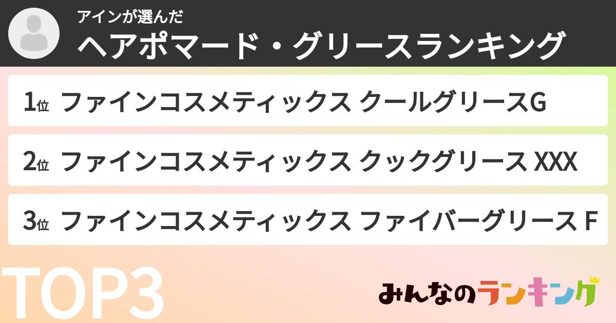 アインさんの「ヘアポマード・グリースランキング」