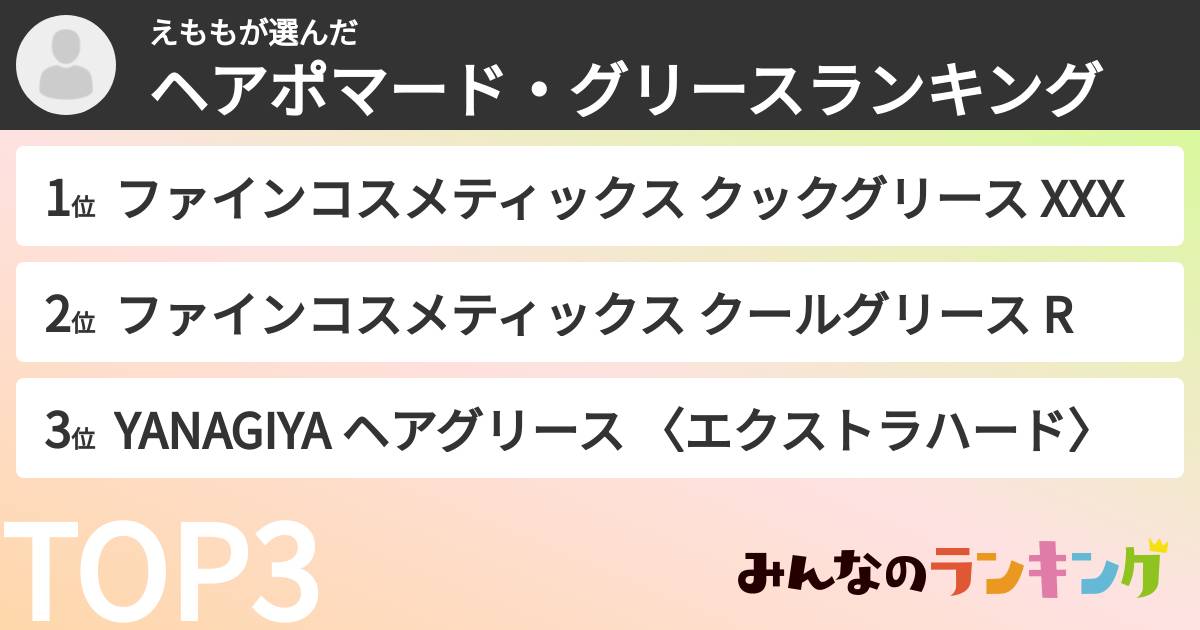 えももさんの「ヘアポマード・グリースランキング」