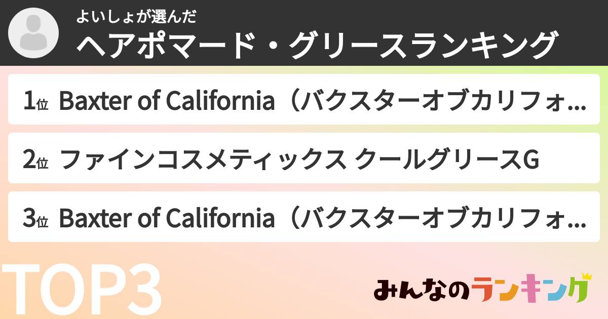 よいしょさんの「ヘアポマード・グリースランキング」