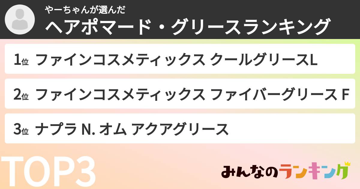 やーちゃんさんの「ヘアポマード・グリースランキング」