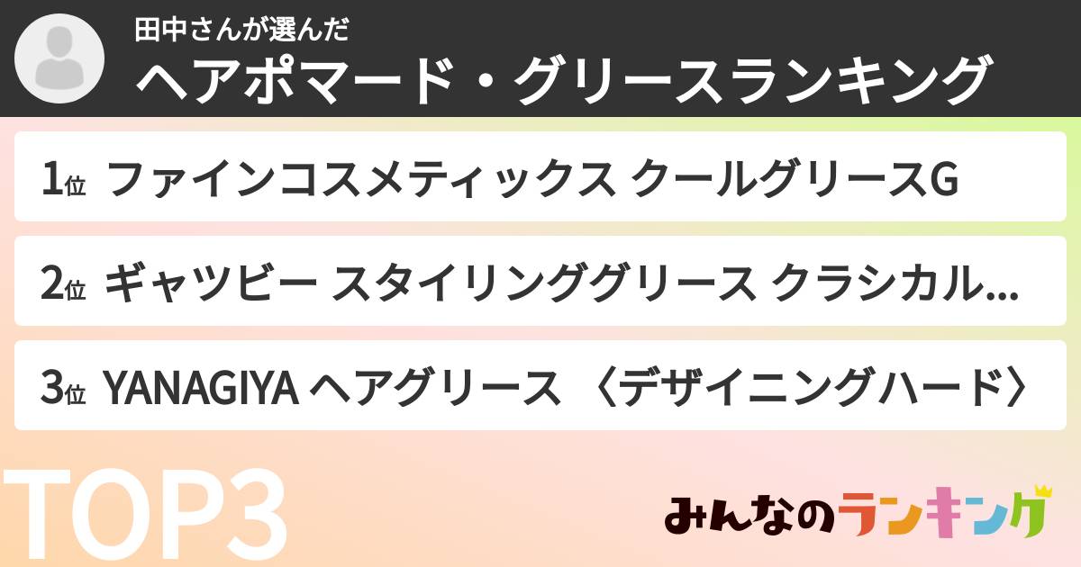 田中さんさんの「ヘアポマード・グリースランキング」