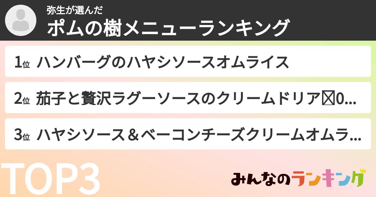 弥生さんの「ポムの樹メニューランキング」
