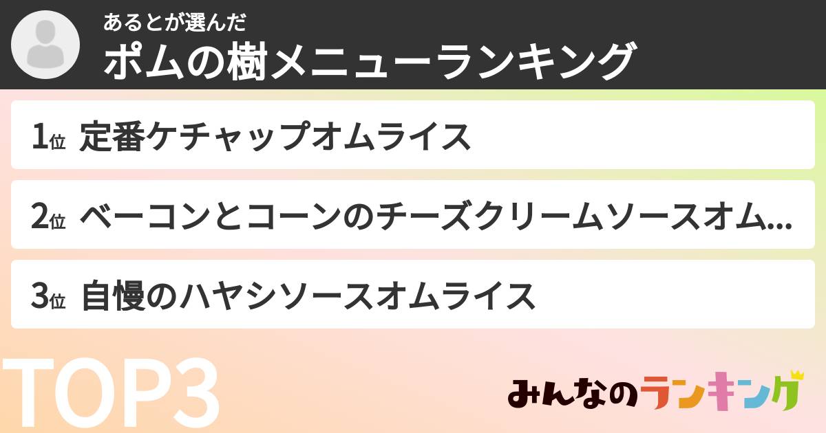 あるとさんの「ポムの樹メニューランキング」