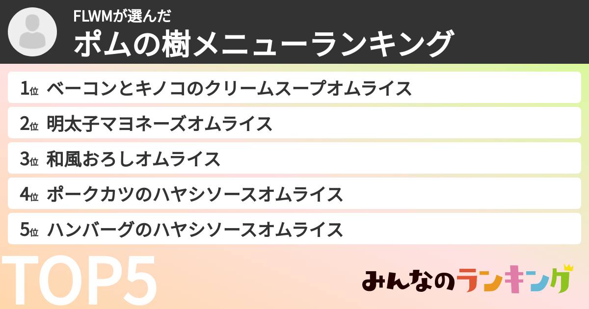FLWMさんの「ポムの樹メニューランキング」