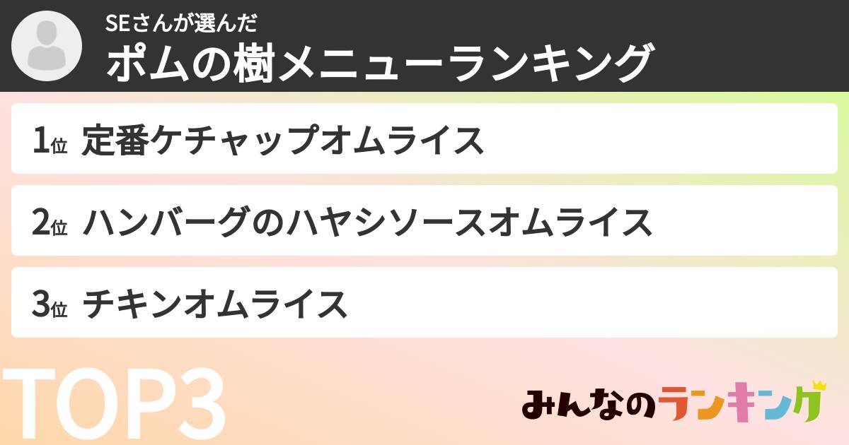 SEさんさんの「ポムの樹メニューランキング」