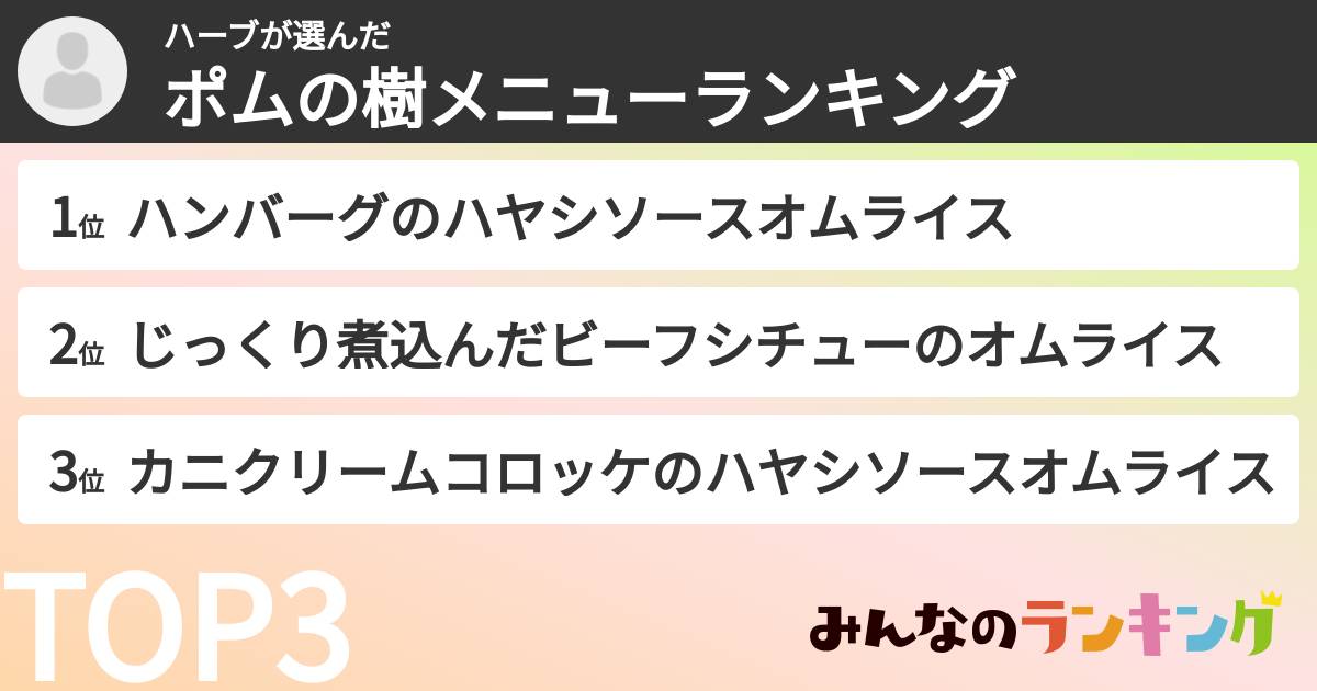 ハーブさんの「ポムの樹メニューランキング」