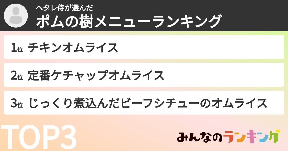 ヘタレ侍さんの「ポムの樹メニューランキング」