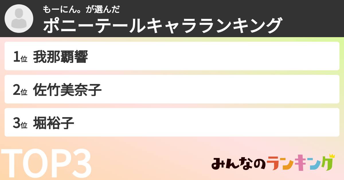 もーにん。さんの「ポニーテールキャラランキング」