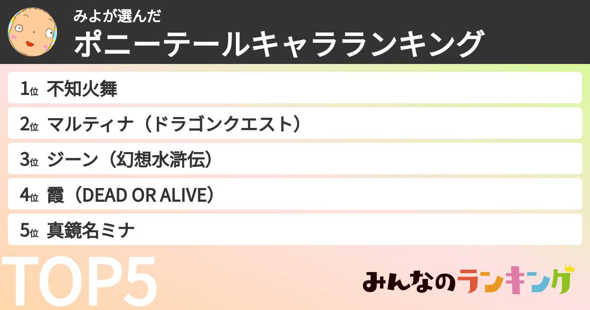 みよさんの「ポニーテールキャラランキング」