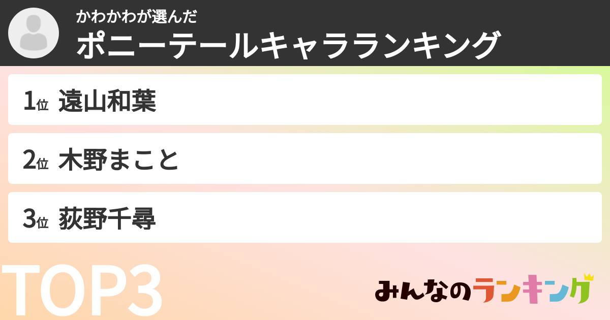 かわかわさんの「ポニーテールキャラランキング」