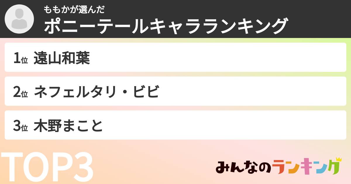 ももかさんの「ポニーテールキャラランキング」