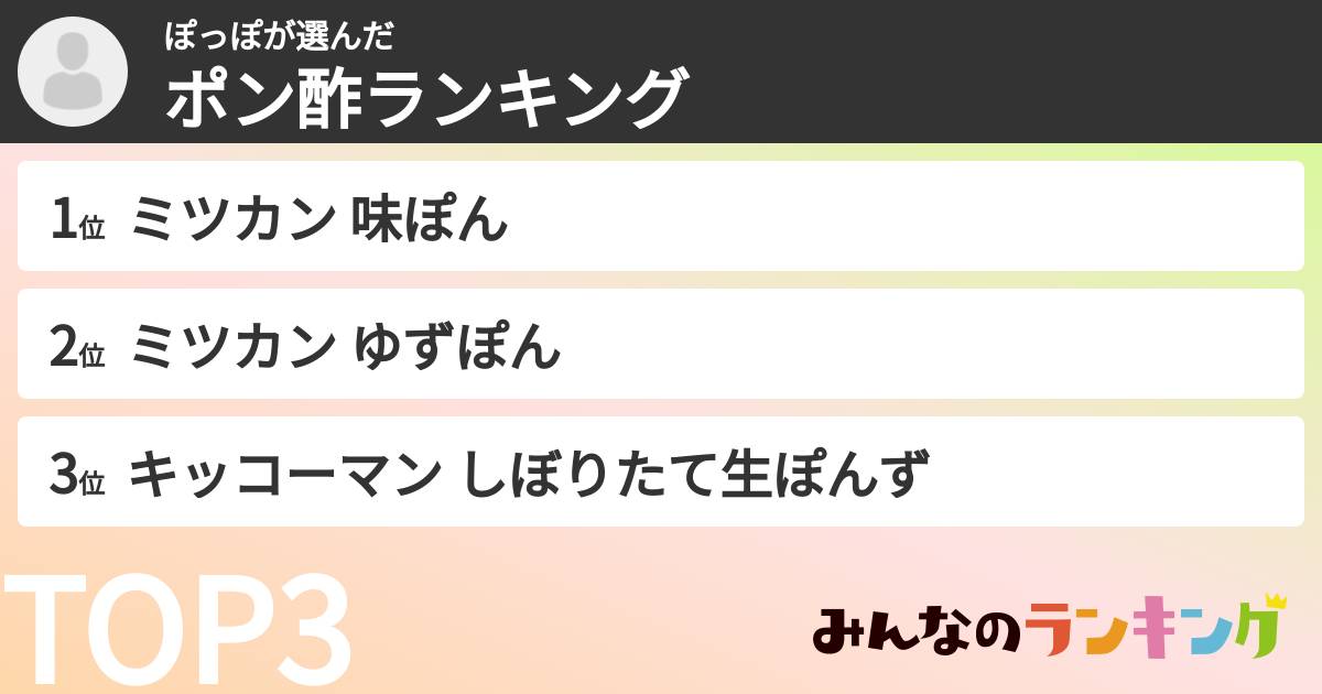 ぽっぽさんの「ポン酢ランキング」