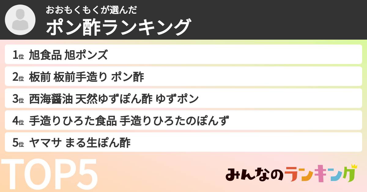 おおもくもくさんの「ポン酢ランキング」