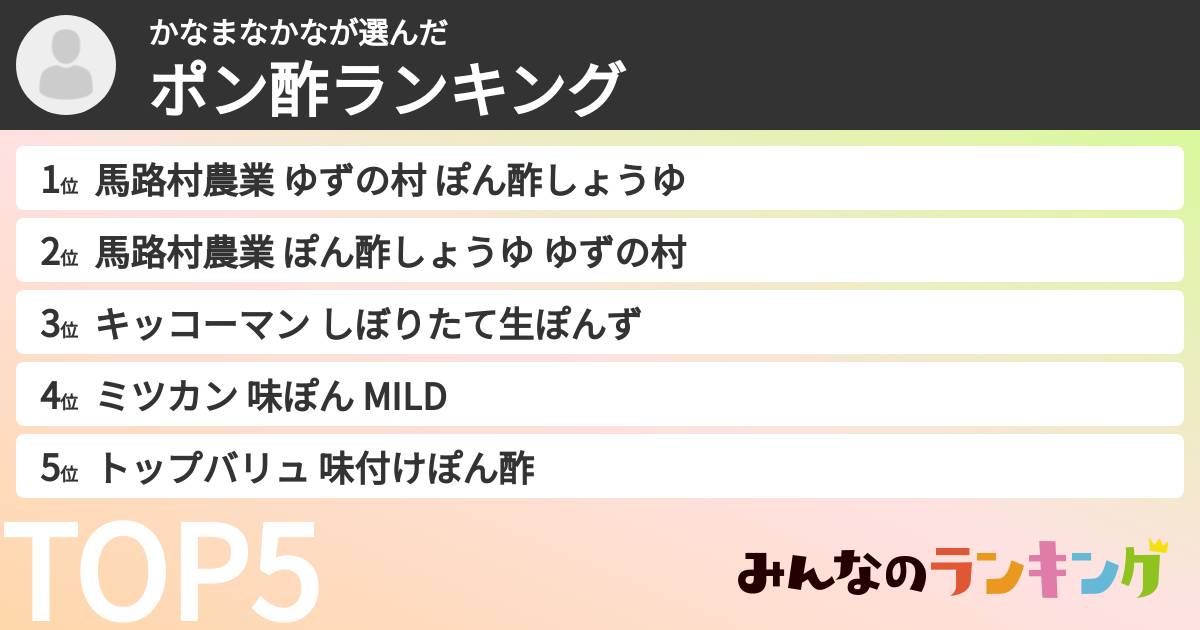 かなまなかなさんの「ポン酢ランキング」