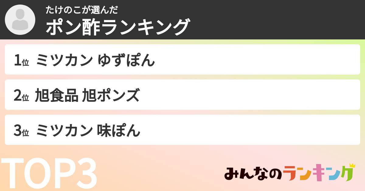 たけのこさんの「ポン酢ランキング」