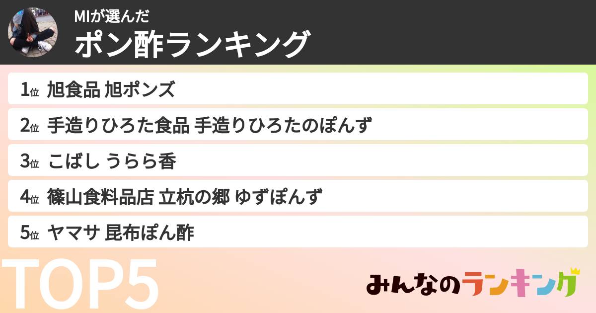 MIさんの「ポン酢ランキング」