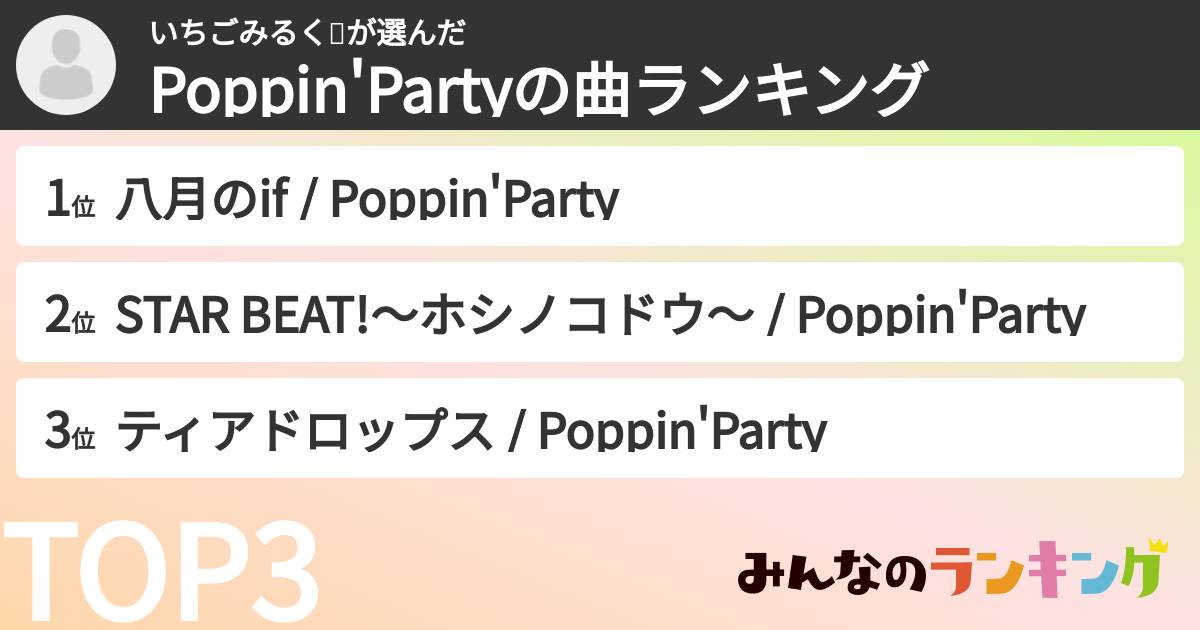 いちごみるく🍓さんの「Poppin'Partyの曲ランキング」