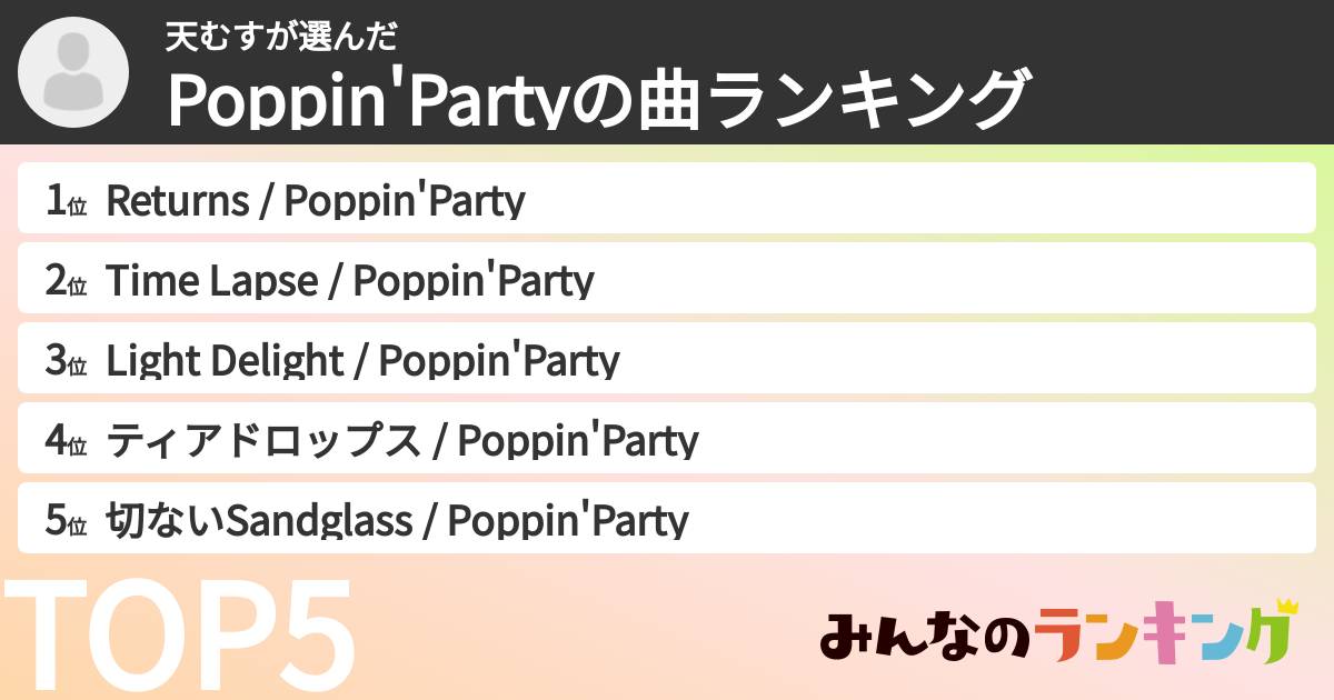 天むすさんの「Poppin'Partyの曲ランキング」