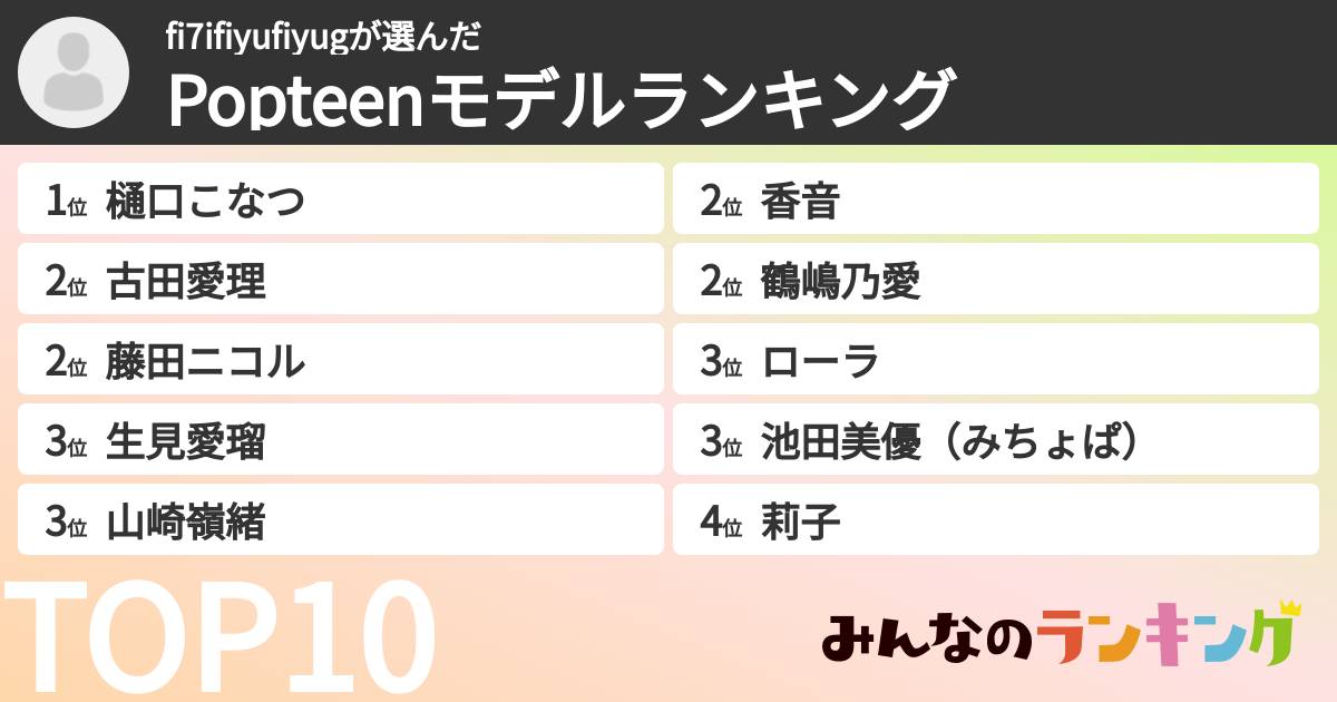 fi7ifiyufiyugさんの「Popteenモデルランキング」
