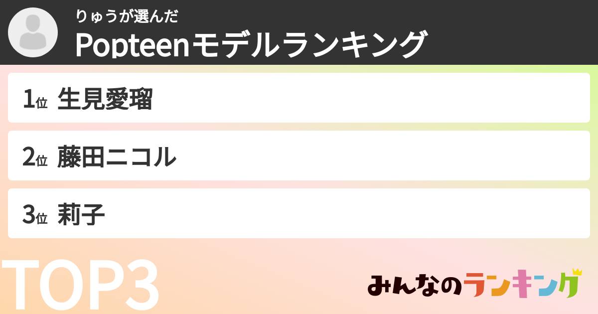 りゅうさんの「Popteenモデルランキング」